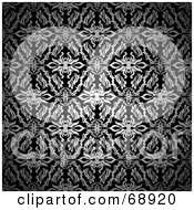 Royalty Free RF Clipart Illustration Of A Black And White Dark Silk Floral Pattern Background