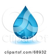 Royalty Free RF Clipart Illustration Of A Shiny 3d Blue Water Drop With Reflections by michaeltravers