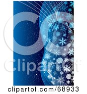 Poster, Art Print Of Blue Christmas Background With Waves Of Elegant Snowflakes