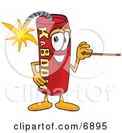 Clipart Picture Of A Red Dynamite Mascot Cartoon Character Using A Pointer Stick