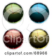 Poster, Art Print Of Digital Collage Of Four Shiny 3d Wall Clocks