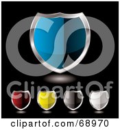 Royalty Free RF Clipart Illustration Of A Digital Collage Of Shiny 3d Colorful Reflective Shields by michaeltravers