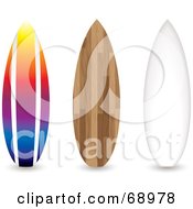 Royalty Free RF Clipart Illustration Of A Digital Collage Of Rainbow Wooden And White Surf Boards