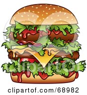 Royalty Free RF Clipart Illustration Of A Messy Double Cheese Burger With Ketchup