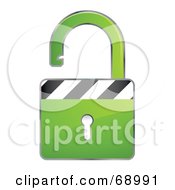 Poster, Art Print Of Open 3d Green Padlock With Stripes
