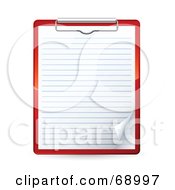 Red Clipboard With A Blank Piece Of Ruled Paper