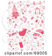 Royalty Free RF Clipart Illustration Of A Red Holiday Doodle Background Of Christmas Items On White by Cory Thoman