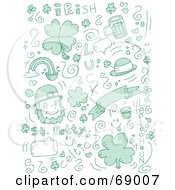 Royalty Free RF Clipart Illustration Of A Green Holiday Doodle Background Of St Patricks Day Items On White by Cory Thoman