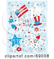 Royalty Free RF Clipart Illustration Of A Doodled Independence Day Background