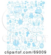 Poster, Art Print Of Blue Holiday Doodle Background Of Easter Items On White