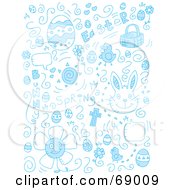 Royalty Free RF Clipart Illustration Of A Blue Holiday Doodle Background Of Easter Items On White