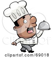 Royalty Free RF Clipart Illustration Of A Happy Black Chef Carrying A Platter by Cory Thoman