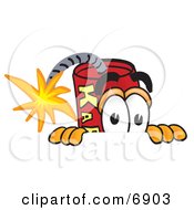 Poster, Art Print Of Dynamite Mascot Cartoon Character Scared Peeking Over A Surface