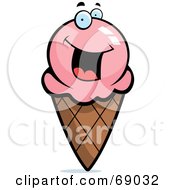 Royalty Free RF Clipart Illustration Of An Excited Strawberry Ice Cream Cone Character