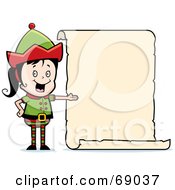 Female Christmas Elf Presenting A Blank List