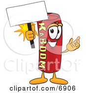 Clipart Picture Of A Red Dynamite Mascot Cartoon Character Holding A Blank Sign