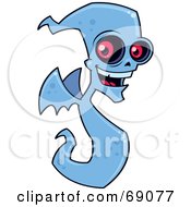 Royalty Free RF Clipart Illustration Of A Blue Creepy Demon Ghost With Wings And Red Eyes