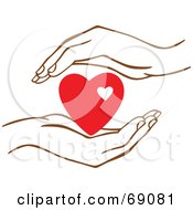 Royalty Free RF Clipart Illustration Of A Pair Of Human Hands Protecting A Red Heart by Cherie Reve