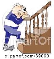 Senior Man Character Climbing Stairs
