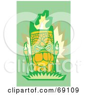 Poster, Art Print Of Orange Tiki With Torches On A Green Background
