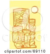 Poster, Art Print Of Group Of Tikis On A Yellow Background