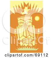 Yellow Tiki Face With Torches On An Orange Background