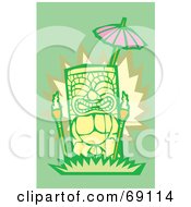 Poster, Art Print Of Yellow Tiki With Torches On A Green Background