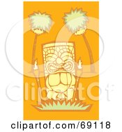 Poster, Art Print Of Yellow Tiki With Torches And Palm Trees On An Orange Background