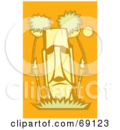 Royalty Free RF Clipart Illustration Of A Tall Yellow Tiki With Torches And Palm Trees On An Orange Background by xunantunich