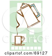 Poster, Art Print Of Coffee Percolator Pouring Into A Cup Over Squares