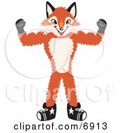 Fox Mascot Cartoon Character Flexing His Arm Muscles
