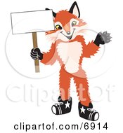 Fox Mascot Cartoon Character Holding A Blank White Sign