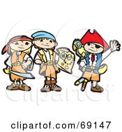 Poster, Art Print Of Three Pirate Children With A Treasure Map