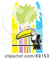 Poster, Art Print Of Perched Toucan Over A Colorful Tropical Background
