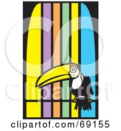 Poster, Art Print Of Perched Toucan Over A Colorful Striped Background