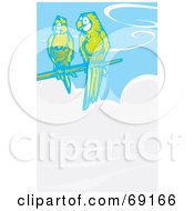 Royalty Free RF Clipart Illustration Of Two Parrots Perched Above A Cloud In A Blue Sky by xunantunich