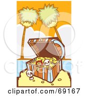 Poster, Art Print Of Treasure Chest With Gold And Skulls On A Tropical Beach