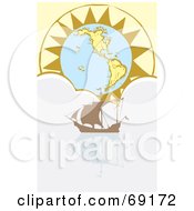 Poster, Art Print Of Sailing Ship In A Cloud Sea In Front Of A Sun Globe