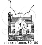 Black And White Old Stone House With A Weather Vane And Path