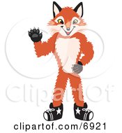 Poster, Art Print Of Fox Mascot Cartoon Character Waving