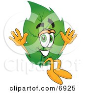 Clipart Picture Of A Leaf Mascot Cartoon Character Jumping