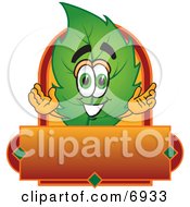 Poster, Art Print Of Leaf Mascot Cartoon Character With A Red And Orange Label