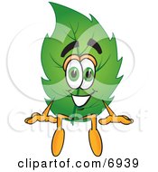 Clipart Picture Of A Leaf Mascot Cartoon Character Sitting by Toons4Biz