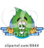Clipart Picture Of A Leaf Mascot Cartoon Character Logo With Blue Lines by Toons4Biz