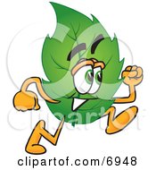 Clipart Picture Of A Leaf Mascot Cartoon Character Running