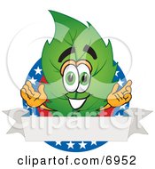 Leaf Mascot Cartoon Character With Stars And A Blank Label
