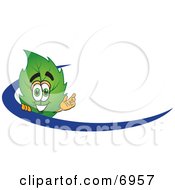 Clipart Picture Of A Leaf Mascot Cartoon Character Logo With A Blue Dash by Toons4Biz