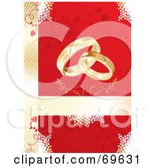 Poster, Art Print Of Red And Gold Wedding Background With Gold Rings And Vines