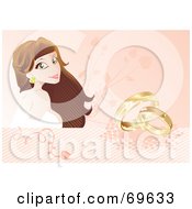 Royalty Free RF Clipart Illustration Of A Beautiful Brunette Bride On A Pink Background With Wedding Rings by MilsiArt