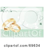 Poster, Art Print Of Green Wedding Background With Golden Rings And Vines